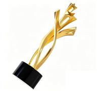 WANFANK Incisione di Testo Personalizzata Disponibile Trofeo in Resina Intrecciata Oro con Incisione Personalizzata con Base in Cristallo Nero, Trofeo Premio Stella Intrecciata Personalizzato