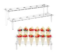 Wanfoou - Porta cono gelato trasparente in acrilico con 12 fori, supporto per coni in acrilico a 2 ripiani, per cupcake, popcorn, ristorante, zucchero, feste o buffet