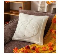 WANGCAIER Rust Red Pumpkin Fall Throw Pillow Covers Cute Halloween Cases Fur Farmhouse Cushion Maple Leaf Harvest Holiday Accent Cases for Home Bedroom Living Room Couch Bed(1 Piece 45x45cm,Cream)