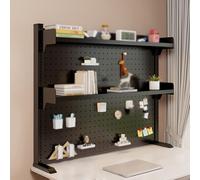 WANGCEPLSD Libreria da Scrivania a 2 Ripiani in Acciaio Al Carbonio con Pegboard, Scaffale da Scrivania, Altezza Regolabile, per Ufficio, Dormitorio, con Accessori di Stoccaggio(Black,100x20x65cm)