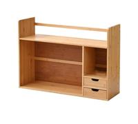 WANGCEPLSD Organizer Scrivania in Bambù per Dormitorio, Portadocumenti da Scrivania per Dormitorio con 2 Cassetti, Libreria a 3 Livelli, con Pannello Posteriore per Evitare Cadute(48cm/19in)