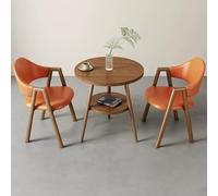 WANGCEPLSD Tavolo Rotondo da Pranzo a Doppio Strato, Rotondo Tavolo e Sedia Set per Trattative Commerciali, con 2 Sedie Imbottite in Similpelle, Ideale per Casa, Giardino e Ristorante(Orange)