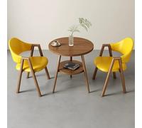 WANGCEPLSD Tavolo Rotondo da Pranzo a Doppio Strato, Rotondo Tavolo e Sedia Set per Trattative Commerciali, con 2 Sedie Imbottite in Similpelle, Ideale per Casa, Giardino e Ristorante(Yellow)