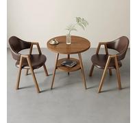 WANGCEPLSD Tavolo Rotondo da Pranzo a Doppio Strato, Rotondo Tavolo e Sedia Set per Trattative Commerciali, con 2 Sedie Imbottite in Similpelle, Ideale per Casa, Giardino e Ristorante(Brown)