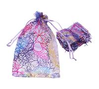 WANGCL 100 Sacchetti in Organza con Coulisse, Motivo Corallo, per Caramelle, bomboniere, bomboniere, 13 x 18 cm (Viola)