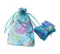 WANGCL 100 sacchetti in organza, motivo corallo, con coulisse, per caramelle, bomboniere, 13 x 18 cm, colore: blu
