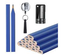 WANGCL 12 matite da Carpentiere da 7 Pollici con temperamatite e portapenne Retrattile in Silicone Resistente per la Lavorazione del Legno (Blu)