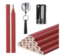 WANGCL 12 matite da Carpentiere da 7 Pollici con temperamatite e portapenne Retrattile in Silicone Resistente per la Lavorazione del Legno Strumento di marcatura (Rosso)