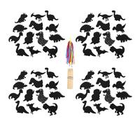 WANGCL 48 pezzi Scratch Art per bambini, dinosauri gratta e vinci con matite in legno e nastri arcobaleno Scratch Art per feste di compleanno decorazioni fai da te