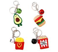 WANGCL 4pcs Cartoon Portachiavi Decorazione Moda Cartoon Avocado Burger Patatine Fritte Popcorn Portachiavi Portachiavi Borse per Auto Ciondolo Ornamento Cibo Donna Accessori Cartoon