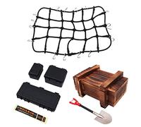WANGCL 6PCS Accessori per Portapacchi con Rete di carico Mini Cassetta degli Attrezzi Nera Pala in Legno per 1/10 RC Car RC Crawler Monster Trucks Compatibile con TRX4 SCX10/D90