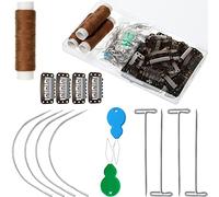 WANGCL 85pcs Estensioni di Capelli Clip Parrucca Making Set con 50 U a Forma di Snap Clips 10 Aghi Curvi 20 T Pins 2 Filo dell'ago 3 Rotoli di Filo di Tessitura Marrone per Parrucca Making