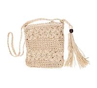 WANGCL Borse da donna in paglia da spiaggia estiva con nappe Mini borsette in paglia con cerniera Borsa a tracolla fatta a mano in tessuto con cerniera Borsa a tracolla bohémien （Beige）
