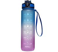 WANGCL Bottiglia d'acqua da 32 once con cannuccia Indicatore del tempo motivazionale Portatile Riutilizzabile Sport per il fitness e Brocca per l'acqua all'aperto （Gradiente blu/viola）