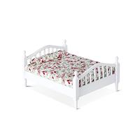 WANGCL Lettino per bambole 1/12 in miniatura letto matrimoniale in legno per bambole Barbie decorazione letto per bambole - motivo floreale