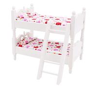 WANGCL Lettino per bambole 1/12 Letto a castello in miniatura Mobili per la casa delle bambole in legno per la decorazione del letto delle bambole Barbie - Motivo fragola