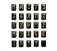 WANGCL Set di 25 Pietre runiche di Ossidiana Nera, Pietra preziosa burattata con Parole runiche intagliate per la predizione della Fortuna Crystal Healing Reiki
