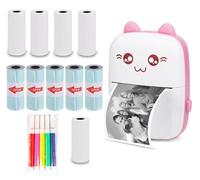 WANGCL Stampante termica per etichette con ricarica USB Stampante fotografica wireless Bluetooth portatile compatibile con Android o iOS con 1 rotolo di carta termica (rosa)