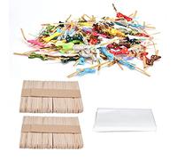 Wangcmcol Borse da trattamento, lecca -lecca, per cioccolato, per caramelle, per biscotti, materiale in PVC, cravatte bowknot, bastoncini di legno, pacchetto al massa 100set, (Set a tre pezzi