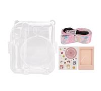 Wangcmcol Custodia protettiva trasparente in cristallo per fotocamera istantanea Mini 12 con tracolla adesiva cornice per foto da 3 pollici (Insieme rosa)