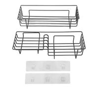 Wangcmcol Mensole doccia adesive in ferro a doppio strato con cestini da parete, portaoggetti per bagno grigio