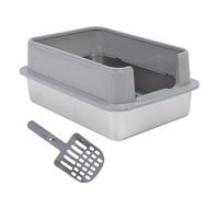 Wangcmcol Toilette per Gatti Grande con Lati Aperti in Acciaio Inossidabile, Design Profondo per Prevenire la Dispersione, Le Pareti Alte Contengono Disordine, Interni Spaziosi