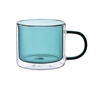 WANGHAI-666 Bicchieri da cocktail Bicchieri colorati a doppia parete con manico, tazze da tè e caffè in vetro borosilicato, 240 ml(Green)