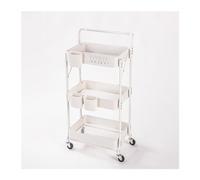 WANGHAI-666 Carrello rotabile Scaffale portaoggetti in Ferro a Tre Strati, Portaoggetti Mobile da Terra con braccioli, Soggiorno, Cucina, for Camera Letto, Carrello Pieghevole(Bianco)