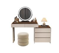 WANGHAI-666 Scrivania di vanità 2025 nuova toeletta da camera letto in stile crema, toletta e mobiletto di lusso leggero, tutto in legno massello(M)