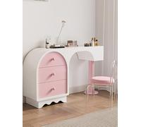 WANGHAI-666 Scrivania di vanità Scrivania Vanity rosa dopamina, toletta multifunzionale in legno massello con cassetti