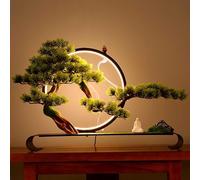 wanghaiyanBD Bonsai artificiale con anello per lampada, pino zen finto in vaso, per casa, ufficio, scrivania e camera da letto, include incenso a riflusso, decorazione realistica