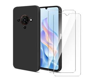Wanglaism Case per ZTE Blade A76 5G Cover con 2 Pezzi Vetro Temperato, Protezione Custodia Silicone TPU Morbida Antiurto Sottile Nero(No per ZTE Blade A76 4G)