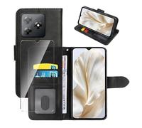 Wanglaism Cover per Blackview Wave 8C/Wave 8 con Flip Cover - Custodia in Pelle Sintetica Antiurto con Portacarte, Portamonete e Funzione Stand - Inclusa Pellicola in Vetro Temperato 9H - Nero
