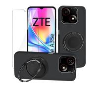 Wanglaism Custodia per ZTE Blade A35E + Supporto Giratorio 360° + Protettore Schermo in Vetro Temperato, Custodia in TPU Antiscivolo Nera