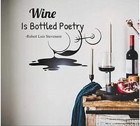 WANGLINHAO Adesivo da Parete Scritto a Mano - Il Vino è Una Bottiglia di Poesia per Bar e ristoranti Adesivo da Parete in Vinile Bianco e nero74 x 57 cm