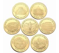 WANGLINHAO Sette Meraviglie del Mondo Monete Medievali Roma Colosseo/India Taj Mahal/Antica Architettura Moneta Oro - 7 Pz