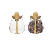 wangsdjy Barattoli in vetro con coperchio e cucchiaio in bambù, contenitori ermetici da 473,6 g, apertura larga, a prova di perdite, adatti per chicchi di caffè, foglie di tè, cereali, frutta secca (2