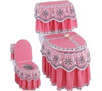 WANGSHAOWEI Copri Tavoletta WC Cuscino for WC con Cerniera 3 Pezzi Tappetino for for stagionale Universale Copertura in Pizzo Stile Gonna Grande for Sgabello(Color-04)