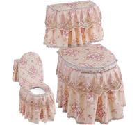 WANGSHAOWEI Copri Tavoletta WC Cuscino for WC con Cerniera 3 Pezzi Tappetino for for stagionale Universale Copertura in Pizzo Stile Gonna Grande for Sgabello(Color-03)