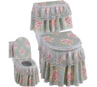 WANGSHAOWEI Copri Tavoletta WC Cuscino for WC con Cerniera 3 Pezzi Tappetino for for stagionale Universale Copertura in Pizzo Stile Gonna Grande for Sgabello(Color-0)