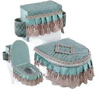 WANGSHAOWEI Copri Tavoletta WC Cuscino for WC con Cerniera Tipo di Cuscino for Bordo Verticale Set Tre Pezzi a Forma U Gonna Orlo in Pizzo Coperture Invernali for la casa(Color-04)