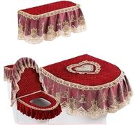 WANGSHAOWEI Copri Tavoletta WC Cuscino for WC con Cerniera Tipo di Cuscino for Bordo Verticale Set Tre Pezzi a Forma U Gonna Orlo in Pizzo Coperture Invernali for la casa(Color-09)