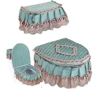 WANGSHAOWEI Copri Tavoletta WC Cuscino for WC con Cerniera Tipo di Cuscino for Bordo Verticale Set Tre Pezzi a Forma U Gonna Orlo in Pizzo Coperture Invernali for la casa(Color-03)