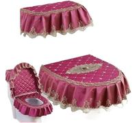 WANGSHAOWEI Copri Tavoletta WC Cuscino for WC con Cerniera Tipo di Cuscino for Bordo Verticale Set Tre Pezzi a Forma U Gonna Orlo in Pizzo Coperture Invernali for la casa(Color-23)