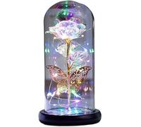WANGSHAOWEI Rosa Eterna Rosa di Vetro, Fiore Artificiale eterno della Rosa for Sempre con luci a Farfalla nella Cupola for Decorazioni Nozze Natale, San Valentino(Gold)