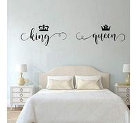 WANGSHUAIS Adesivo da parete bianco e nero con corona di re e regina, decorazione romantica per camera da letto, impermeabile, in vinile, 57 x 52 cm