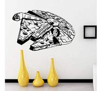WANGSHUAIS Adesivo da parete Millennium Falcon bianco e nero per camera da letto, astronave Star Wars, decorazione per la stanza dei bambini, impermeabile, in vinile, 64 x 42 cm