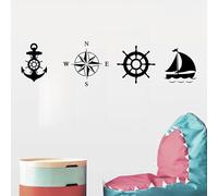 WANGSHUAIS - Set di Adesivi murali a Tema Nautico - Decalcomanie in Vinile per Ancora, Bussola, timone e Barca per la Decorazione Domestica Adesivi murali Rimovibili 25 * 30cm