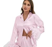 WANGSHUO Pigiama Abito da Sera con Damigella d'Onore A Due Pezzi Maniche Lunghe E Pantaloni, Bavaglio-Rosa Chiaro-l
