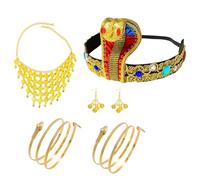 WangVipfei Set di 5 accessori per costume egiziano, copricapo, orecchini, collana, braccialetti di serpente, costume Cleopatra, accessori faraone per donna, Halloween, Carnevale